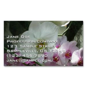 White and Purple Orchids Magnetic Business Card
