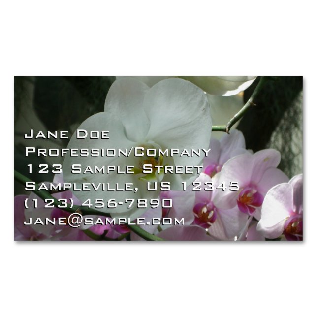 White and Purple Orchids Magnetic Business Card (Front)