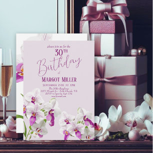 White and Purple Orchids Painting 30th Birthday Invitation