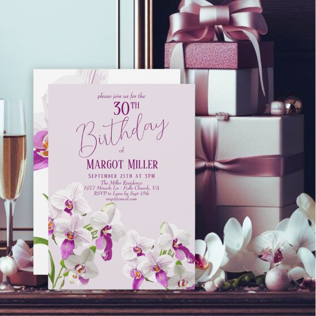 White and Purple Orchids Painting 30th Birthday Invitation (Creator Uploaded)