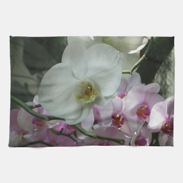 White and Purple Orchids Tea Towel (Horizontal)