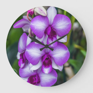 White and purple orchids wall clock