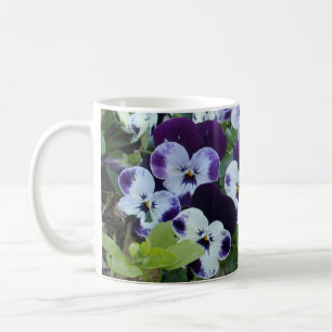 White And Purple Pansies On Bush, Coffee Mug