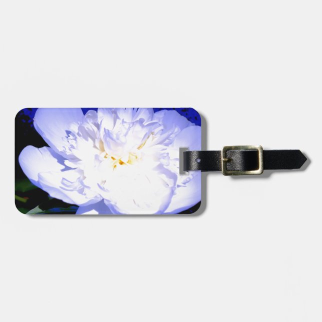 White and purple peony photo luggage tag (Front Horizontal)