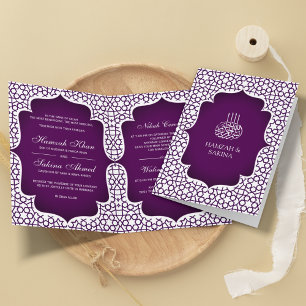 White and Purple Persian Style Muslim Wedding Invitation