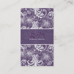 White And Purple Retro Floral Pattern Template Business Card