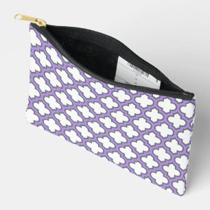 White and Purple Trellis, Lattice, Quatrefoil Accessory Pouch