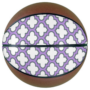 White and Purple Trellis, Lattice, Quatrefoil Basketball
