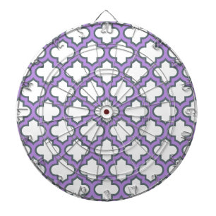 White and Purple Trellis, Lattice, Quatrefoil Dartboard