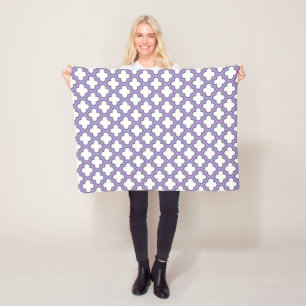 White and Purple Trellis, Lattice, Quatrefoil Fleece Blanket