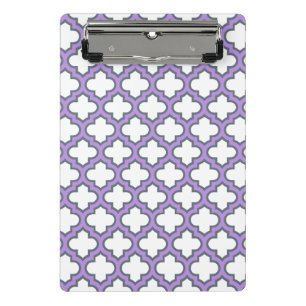 White and Purple Trellis, Lattice, Quatrefoil Mini Clipboard