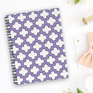 White and Purple Trellis, Lattice, Quatrefoil Planner