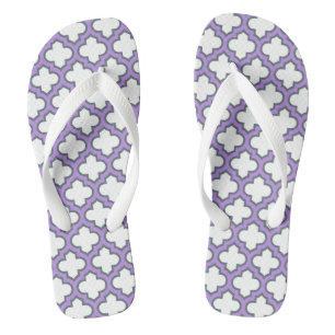 White and Purple Trellis, Lattice, Quatrefoil Thongs