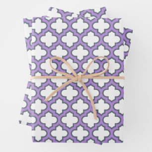 White and Purple Trellis, Lattice, Quatrefoil Wrapping Paper Sheet