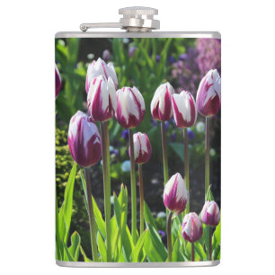 White-and-Purple Tulips Hip Flask