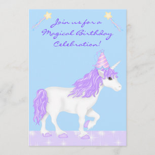 White and Purple Unicorn Girls Birthday Invitation