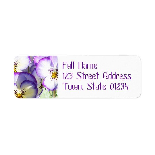 White and Purple Violas Mailing Label Return Address Label (Front)