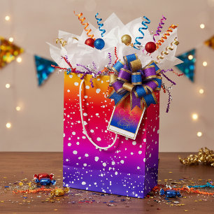 white and rainbow confetti Medium Gift Bag