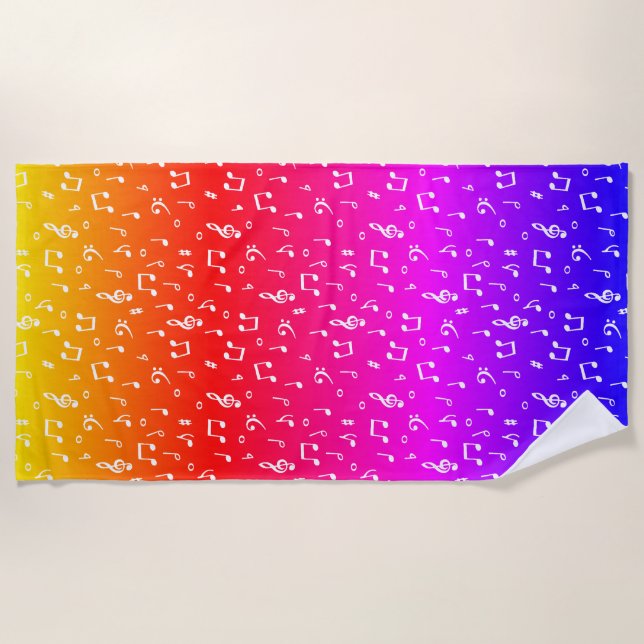 white and rainbow Musical  Beach Towel (Front)