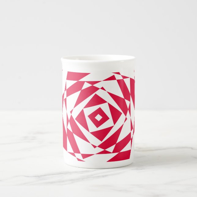 White and Red Abstract Illusion Bone China Mug  (Front)