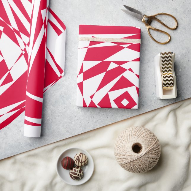 White and Red Abstract Optical Illusion  Wrapping Paper (Crafts)