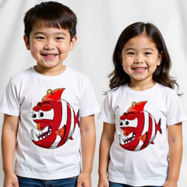 White And Red Angry Cartoon Piranha Baby T-Shirt (Creator Uploaded)