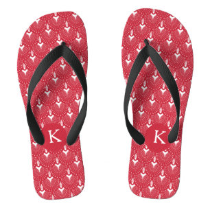 White and red art-deco pattern thongs