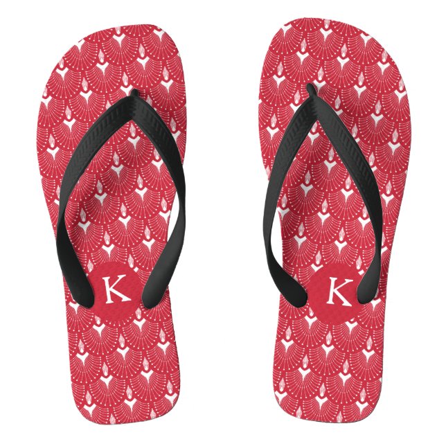 White and red art-deco pattern thongs (Footbed)