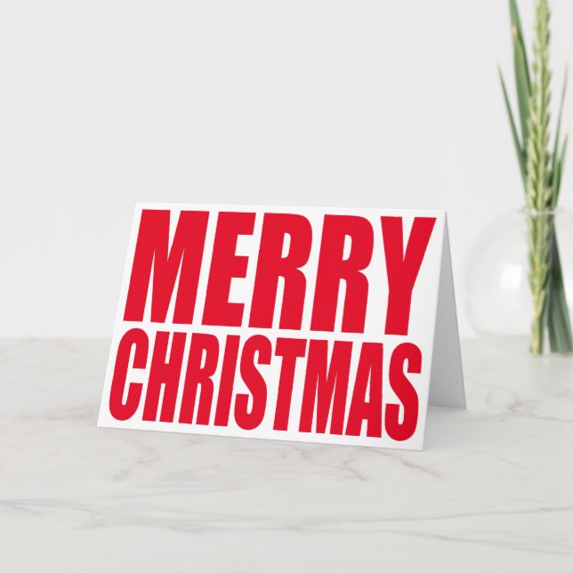 White and Red Big Block Merry Christmas Holiday Card (Front)