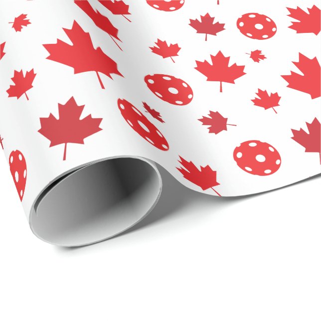  White and red Canadian pickleball pattern Wrappin Wrapping Paper (Roll Corner)