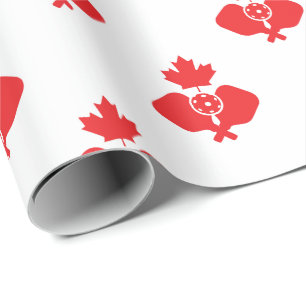 White and red Canadian pickleball pattern Wrapping Paper