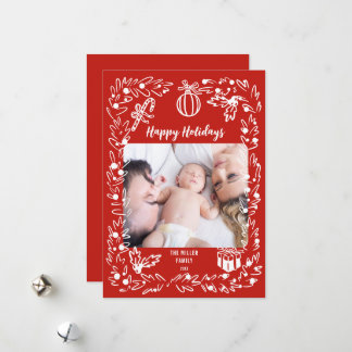 White and red Christmas Photo Card whimsical