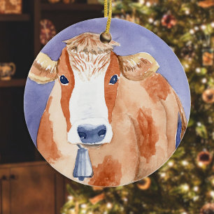 White and Red Cow (Friendly Beasts Series) Ceramic Ornament
