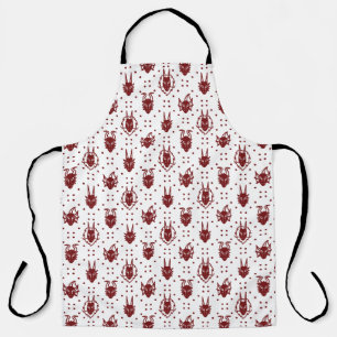 White and Red Crimson Fantasy Dragon Dot Pattern Apron