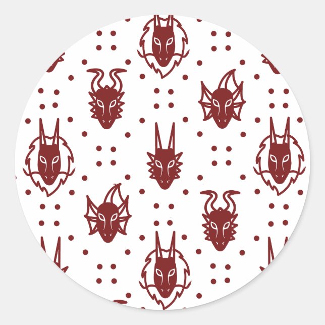 White and Red Crimson Fantasy Dragon Dot Pattern Classic Round Sticker (Front)