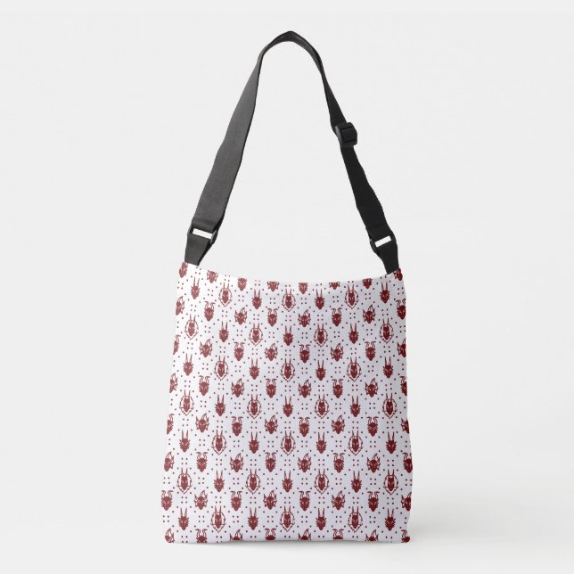 White and Red Crimson Fantasy Dragon Dot Pattern Crossbody Bag (Front)