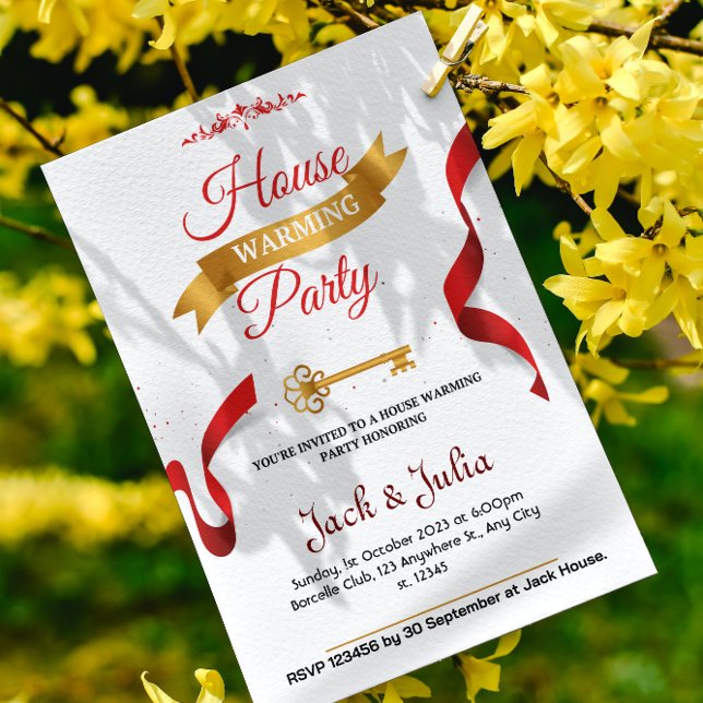 White and Red Decorative Housewarming Party Invitation (Creator Uploaded)