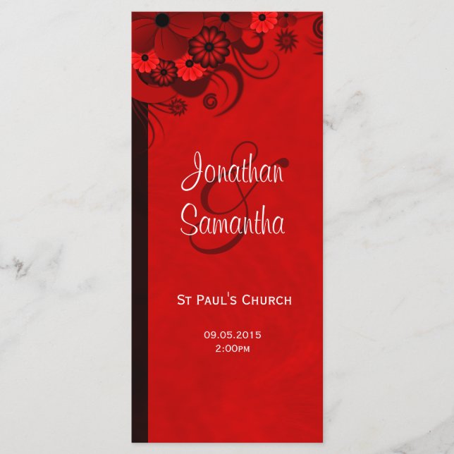White and Red Floral Wedding Program Templates (Front)