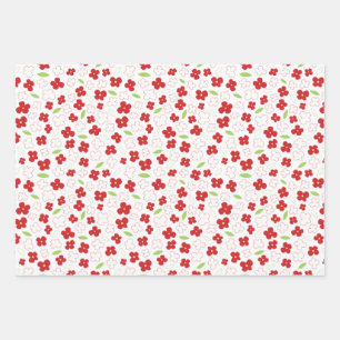 White and Red Flower Pattern Wrapping Paper Sheet