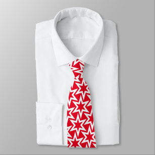 White and Red Geometric Star Pattern Tie