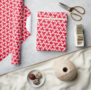 White and Red Geometric Star Pattern Wrapping Paper