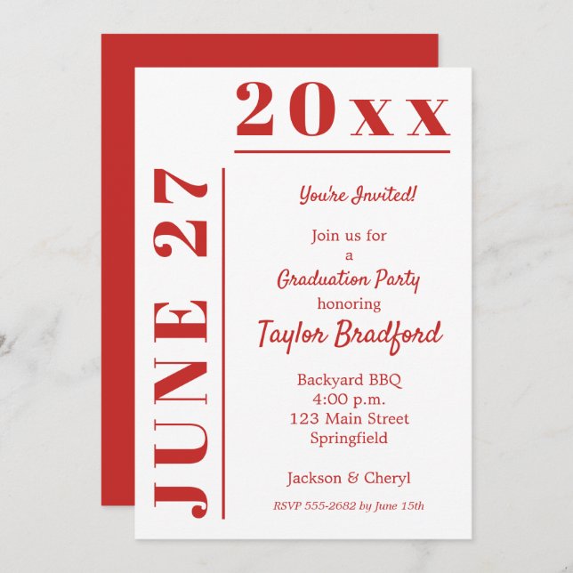 White and Red Graduation Party Invitations (Front/Back)