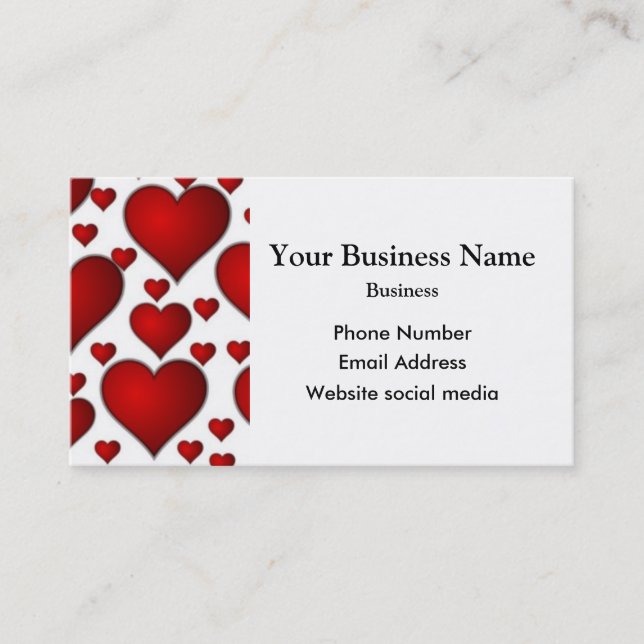 White and red heart pattern business card (Front)