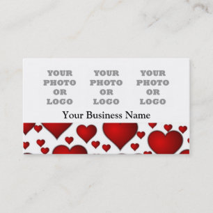White and red heart pattern photo logo template business card
