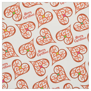 White and Red hearts elegant swirls boho chic Fabric