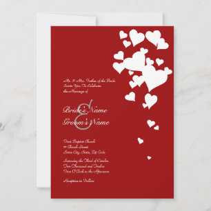 White and Red Hearts Wedding Invitation