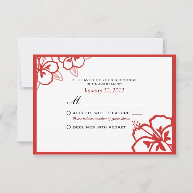 White and Red Hibiscus Flower Custom RSVP (Front)
