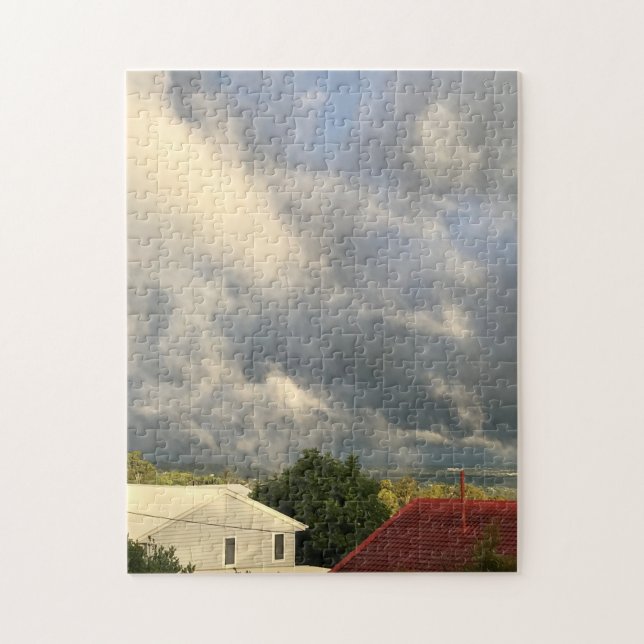 White and Red House Skyline with Dramatic Sky Jigsaw Puzzle (Vertical)