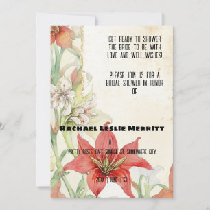 White and Red Lillies Ephemera Bridal Shower Invitation