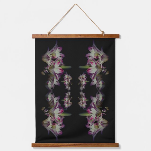 White And Red Lily Flowers Abstract  Hanging Tapestry (Front)